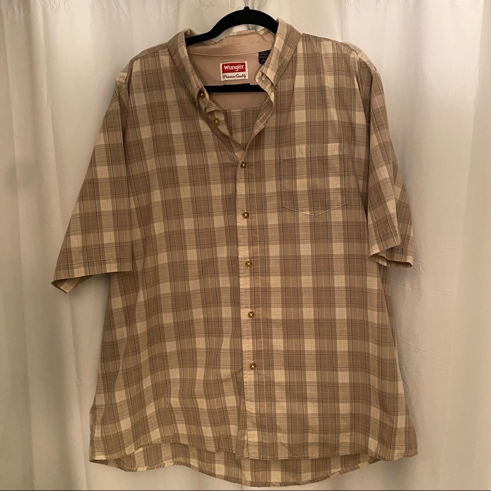 Wrangler Short Sleeve Tan Plaid Button-Down - 2XL